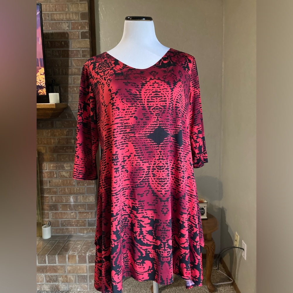 Red and Black Midi Dress Size 0X by Vikki Vi